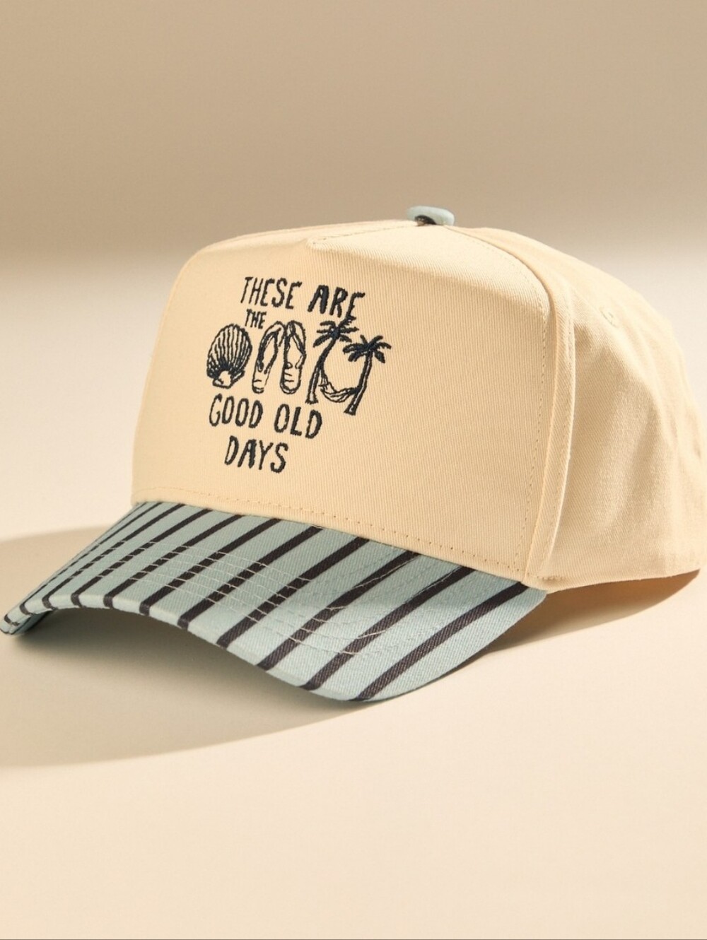As Revival Altar'd State Good Old Days Embroidered Beach Hat -Cream & Light Blue